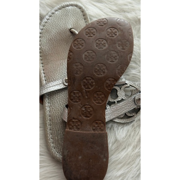 Tory Burch Miller Sandals Metallic Silver Leather Flip Flops Women US Size 8 - Picture 3 of 6